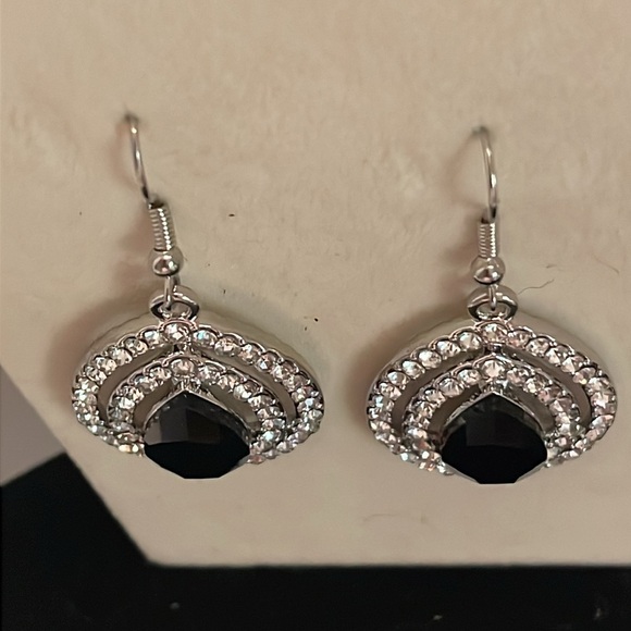 2” silver plated tear drop shaped drop earrings w/50 prong set crystals - Picture 8 of 16